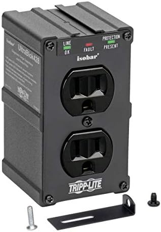 Tripp Lite Isobar ULTRABLOK Heavy Duty Outlet Extender, Wall Power Strip Surge Protector, 2 Outlets, Direct Plug-in, Black, Metal Power Strip, Industrial Garage Work Shop Bench