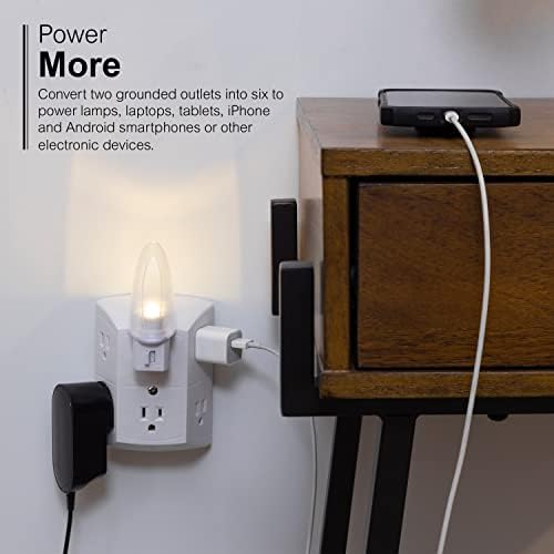 GE 6-Outlet Wall Extender White | Grounded | Spaced Outlets | UL Listed | Pack of 12