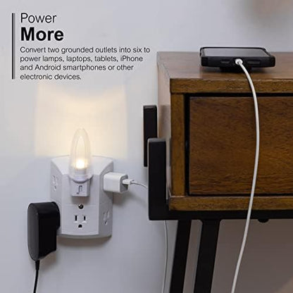 GE 6-Outlet Wall Extender White | Grounded | Spaced Outlets | UL Listed | Pack of 12