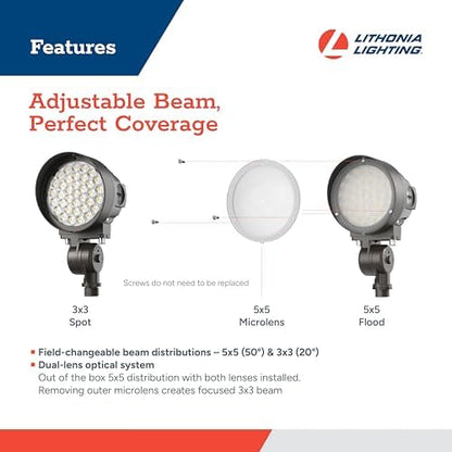 Lithonia Lighting 36-in-1 OLB LED Floodlight Outdoor Light Fixture, Waterproof LED Outdoor Lights, Adjustable Brightness, Warm/Cool/Daylight Options, Switchable Beam Spread, Dusk to Dawn Sensor