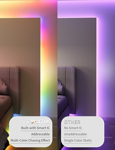 PAUTIX RGB Smart IC USB LED Light,5V RGB COB LED Strip USB Powered,UL-Listed Multicolor Flexible Tape Light 6.56ft/2m with Music Mode/APP Control,for TV,Scooter,Computer Desk Decor