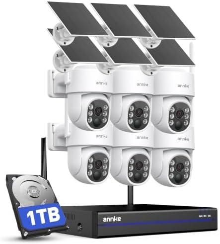 ANNKE Solar Home Security Camera System Outdoor, 4K NVR, 6-Cam Kit, 1TB HDD