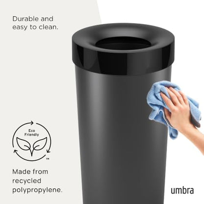 Umbra Vento Kitchen Trash Can, Open Top 16.5 Gallon Garbage Can, Black