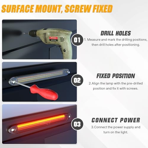 PSEQT 16" LED Trailer Tail Light Bar, Brake Stop Turn Signal Running Reverse Lights Red & Amber & White 3-Color Multi-Function Identification Strip Lamp Waterproof for Pickup Offroad Truck Trailer RV