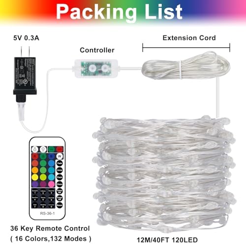 OMIKA Fairy Lights Plug in, 16 Color Changing, 40ft 120 LED Twinkle Lights with Remote Timer, 132 Modes Firefly Decorative Lighting for Bedroom Wedding Christmas Tree Halloween Décor