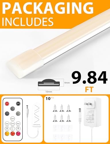 Lamomo COB LED Strip Lights, 9.84Ft Natural White Dimmable Self-Adhesive Led Rope Light with Remote, Flexible Cuttable Waterproof 4000K Silicone Neon Tape Light for Bedroom,Indoor, Cabinet, 10mm Width