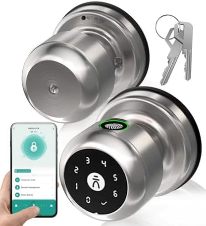 Smart Door Knob with Lock,Keyless Entry Fingerprint Door Lock,Bright Silver