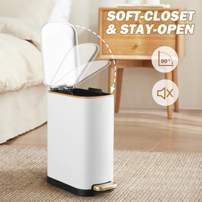 SYNCVIBE Bathroom Trash Can with Soft Close Lid 3.5 Gallon Matte White