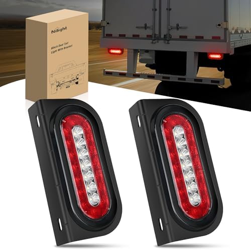 Nilight 6" Oval Trailer Tail Light 2PCS Red Brake Turn White Reverse Lights