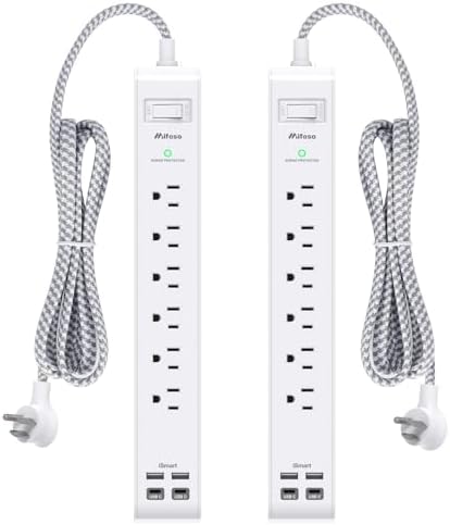 Mifaso 2 Pack Power Strip, 12FT Long Extension Cord, 1080J Surge Protector