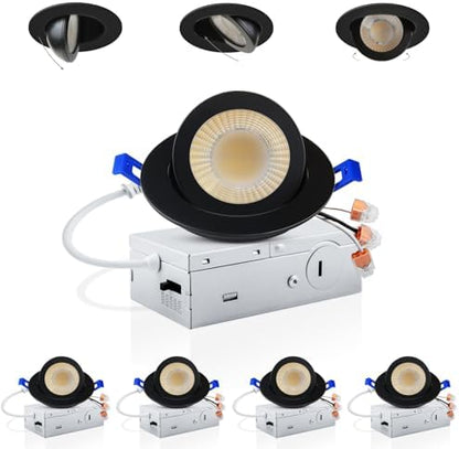 Adetu 3 Inch Black Gimbal LED Recessed Light, 5CCT, 7W=65W, 798LM, 4 Pack