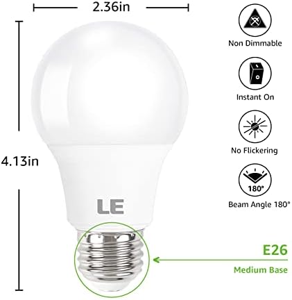Lepro A19 E26 LED Light Bulbs 9W 800 Lumens Daylight White 5000K 5 Pack