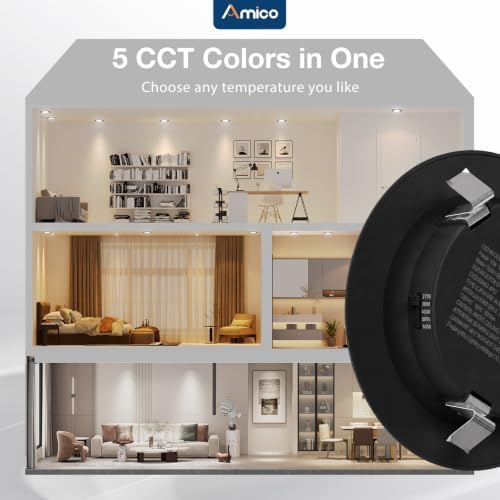 Amico Recessed Lighting 4 Inch, 12 Pack 5CCT Flat LED Can Lights, Black