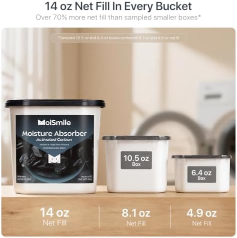 Large Moisture Absorber Buckets, 14 oz Each, Activated Carbon, 3 Pack