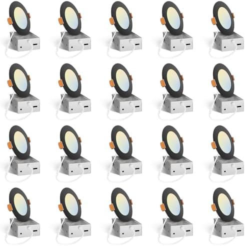 Amico 20 Pack 4 Inch LED Recessed Light with Junction Box, 5CCT, 800LM, 10W