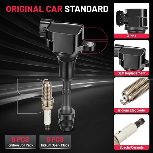 BDFHYK Ignition Coil UF401 and Spark Plug 4469 for Nissan 350Z 2003-2006