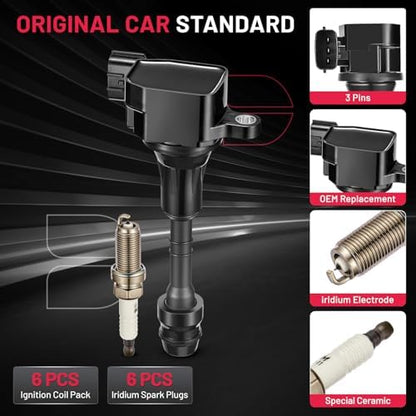 BDFHYK Ignition Coil UF401 and Spark Plug 4469 for Nissan 350Z 2003-2006