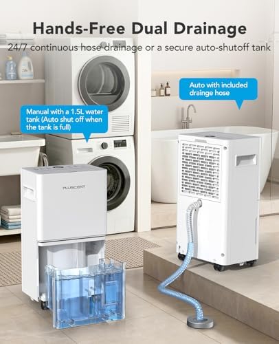 PLUSCENT 1500 Sq Ft 21 Pint Dehumidifier for Basement with Drain Hose