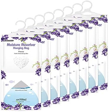 CANAGER Hanging Moisture Absorber, Freesia Moistureproof Hanging Bag，Dehumidifier Bag (8 packs) Hanging Closet Dehumidifier Bags, Moisture Absorb 12.5 oz