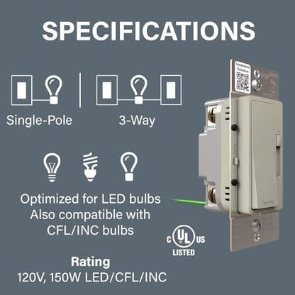 Legrand Radiant 150W LED Dimmer Light Switch 3-Way Rocker Nickel 1 Pack