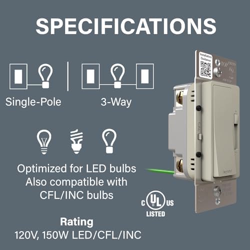 Legrand Radiant 150W LED Dimmer Light Switch 3-Way Rocker Nickel 1 Pack