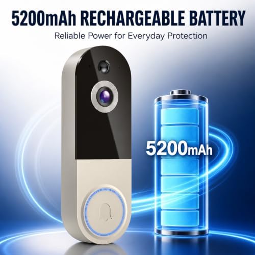 Wireless Video Doorbell Camera with Receiver, 1080P Battery Powered