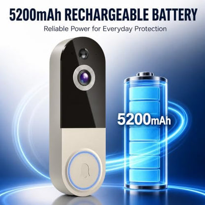 Wireless Video Doorbell Camera with Receiver, 1080P Battery Powered