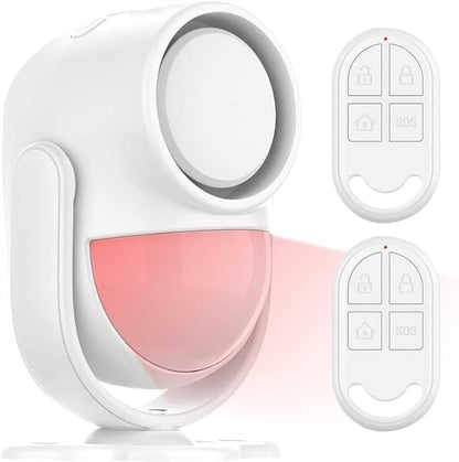 Luckydeer 125dB Loud Motion Sensor Alarm with 328ft Dual Remote (40ft PIR Detector, 3*AA Batteries), Indoor Wireless Infrared Security Motion Detector with Siren for Homes/Sheds (White - 2 Remotes)