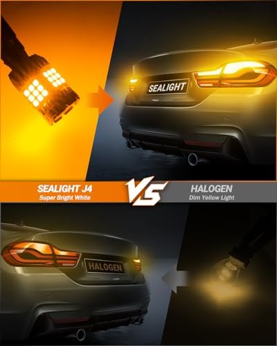 SEALIGHT Turn Signal Bulb, 3157A 3156 LED Bulbs Amber, 600% Super Bright High Power Canbus Error Free Anti Hyper Flash, 3457NA 4057 4157 for Front Rear Turn Signal Light, Blinker Marker Lights, 2 Pcs