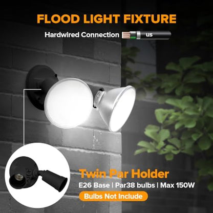 LUTEC 4 Pack Adjustable Twin Par Holder Outdoor Flood Lights, Switch Controlled Security Lights, Floodlights Fixture, Waterproof Exterior Max 300 Watt Par38 Flood Light for Garage, Yard, Porch-Black