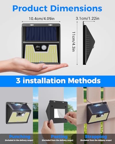 Peasur Solar Powered Lights Outdoor, 140 LED 24Pack Motion Sensor Light Outside, IP65 Waterproof Fence Security Lighting with 3 Modes for Yard Wall Garden Cool White