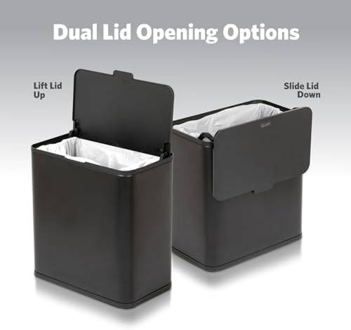 Glad Roomate Under Counter Trash Can - Space Saving Stainless Steel Waste Bin with Dual Lid and Clorox Protection - Small Black Trash Can for Kitchen Cabinet, Under Sink, or Bathroom, 1.5 Gallon (6L)