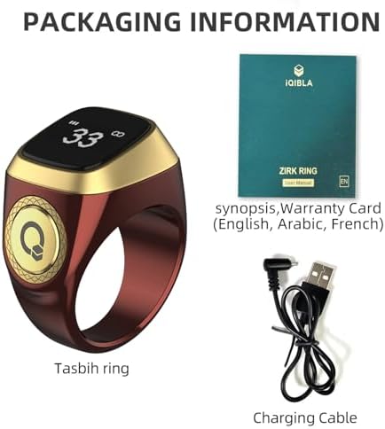 Smart Tasbih Zikr Ring, 20mm Muslim Digital Azan Alarm Clock, Tasbih Counter Smart Ring (Red)