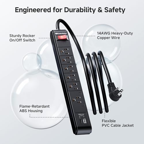 [ETL Listed] Cable Matters 2-Pack 6-Outlet Surge Protector, 8ft