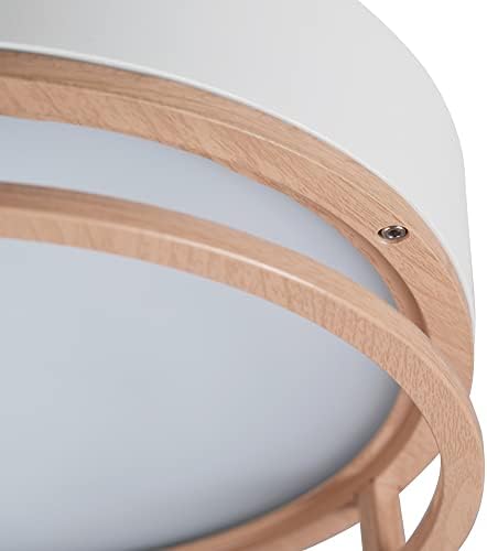 Globe Electric 66000038 18.5W LED Integrated Outdoor Indoor Flush Mount Ceiling Light Fixture, Matte White, Wood Toned Accent, Home Improvement, Front Porch Lighting
