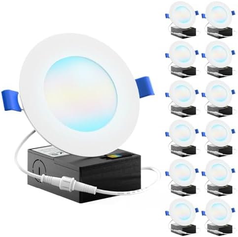 Sunco 12 Pack 4 Inch Slim LED Recessed Ceiling Lights, 5CCT, 10W, Dimmable
