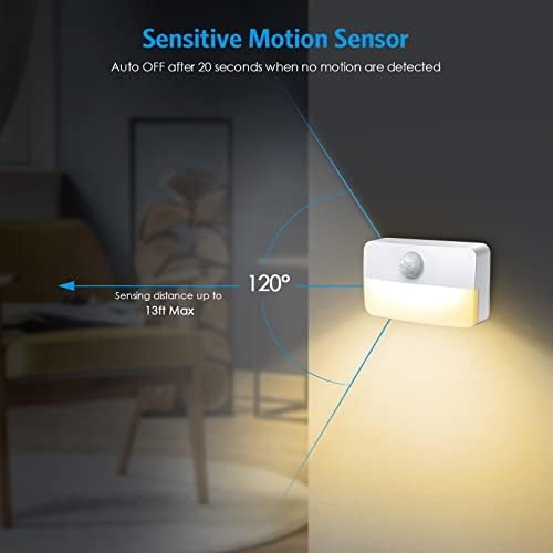 AMIR 12 Pack Motion Sensor Stair Lights for Indoor, Battery-Operated LED Night Light, 40 Lumen 3000K, Cordless Closet Light, Tap Light, Safe Lights for Stairs, Hallway, Bathroom, Cabinet, Kitchen