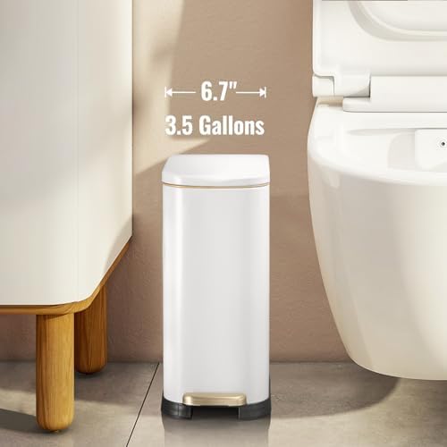 SYNCVIBE Bathroom Trash Can with Soft Close Lid 3.5 Gallon Matte White
