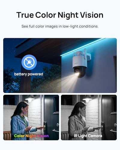Anona Solar Security Camera Wireless Outdoor, 2.5K 4MP 360° Coverage PTZ Cameras, 24/7 AOV Recording, Color Night Vision, AI Human Detection, Auto Tracking, No Monthly Fee, IP66, 2.4GHz Wi-Fi, 2 Pack