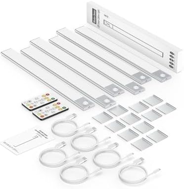 16" Under Cabinet Lighting Wireless, Remote, Motion Sensor, 6Pack, Silver