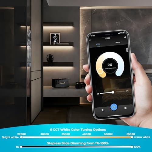 VST Smart Under Cabinet Lighting 6 Bars - UL Listed CRI 93+ Adjustable COB Strip Lights, Alexa & Google Home Compatible, App/Voice/Hand Wave Control for Kitchen Cabinets & Closets