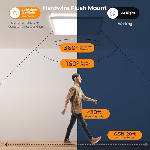 BLNAN Dimmable Motion Sensor LED Ceiling Light with Remote Control, 9 Inch 18W 1800LM Radar Motion Activated Flush Mount Wired Light Fixture for Closet Hallway Laundry Porch Stair, 3000K 4000K 5000K