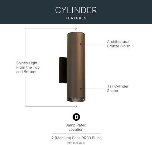 Kichler Cylinders 12" 2-Light Outdoor Cylinder Wall Sconce in Architectural Bronze, (12" H x 4.75" W), 9244AZ
