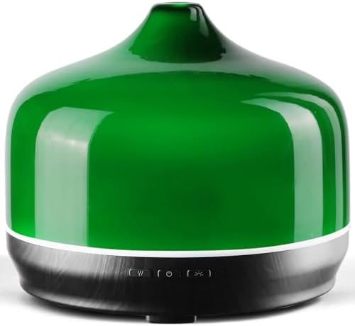Porseme 500ml Glass Essential Oil Diffuser Aromatherapy Ultrasonic Cool Mist Humidifier 15-21 Running Hours Waterless Auto-Off Air Diffusers for Sleeping Yoga Working Spa(Hulk Green)