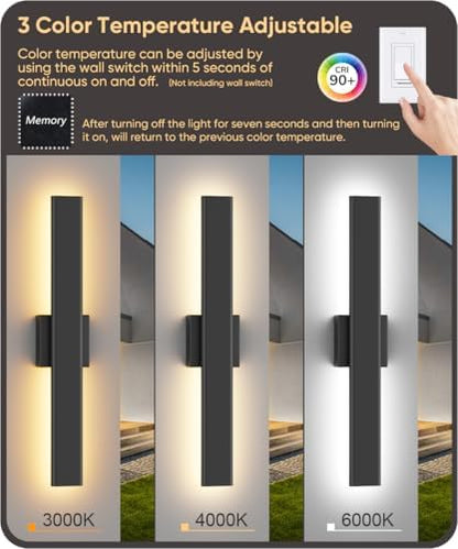 Aipsun 23.6" LED Outdoor Wall Light, Modern Black Exterior Lighting Fixture