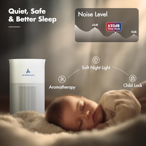 Pure Air PA1 Wozoyo Air Purifier For Bedroom Home, Office, Desktop, AHAM VERIFIDE, Covers Up To 300 ft², 3-in-1 HEPA Filter Cleaner With Aroma Pad, Filters Smoke, Pet Dander, Odor, Dust