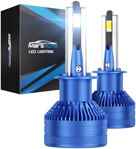 Marsauto - H1 High Performance Halogen Headlight Bulb, 60000 LM 1200% Brighter 6500K White, High Beam, Low Beam and Fog Replacement Bulb, Brighter Downroad with Whiter Light (Contains 2 Bulbs)
