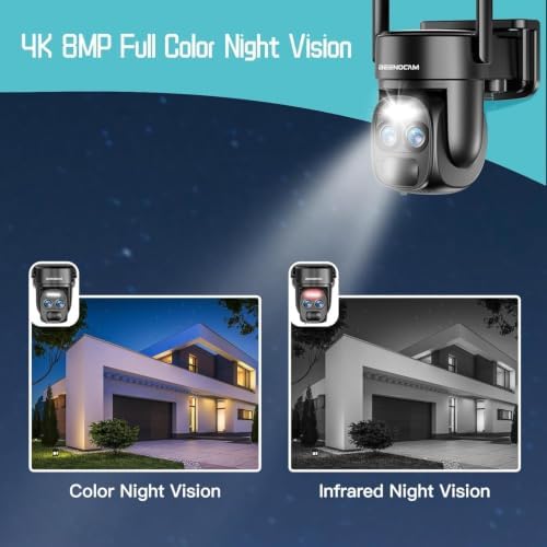 4K Dual Lens Security Camera Wireless Outdoor, 2Pack Solar Security Camera