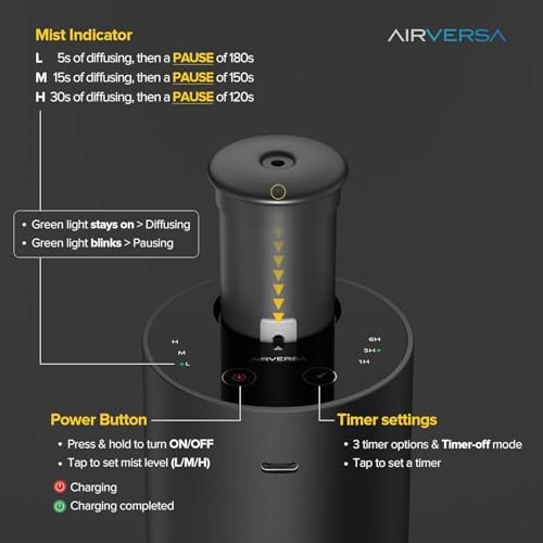 Airversa 2 Pack ANX Waterless Diffuser for Essential Oil, Black + Silver