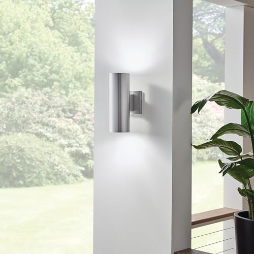 Kichler Cylinders 12" 2-Light Cylinder Outdoor Wall Sconce in Brushed Aluminum, (12" H x 4.75" W), 9244BA